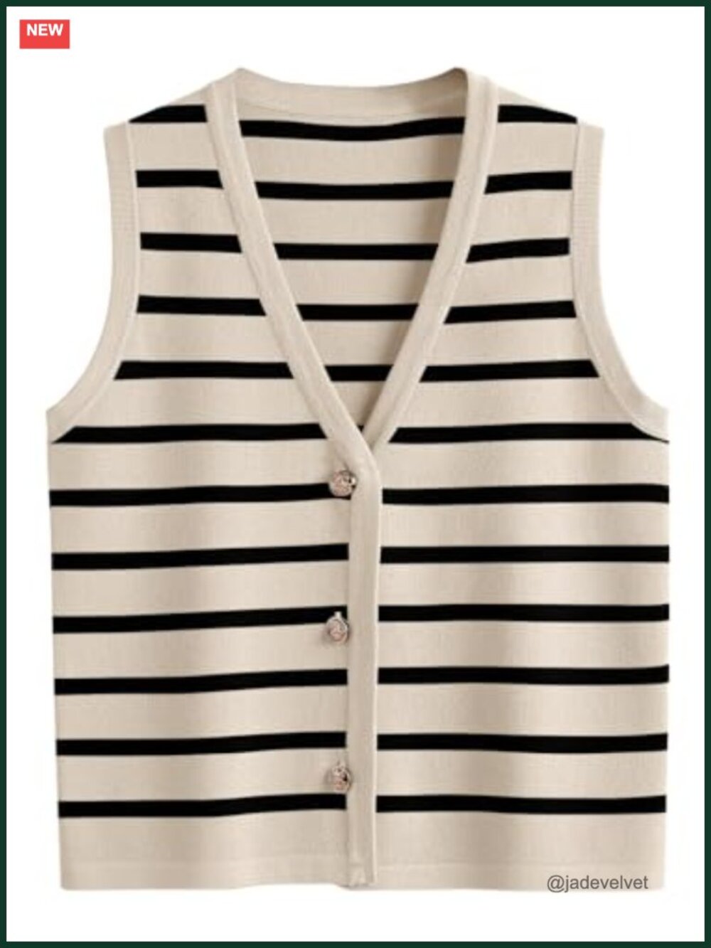 Knitted Striped Sleeveless V-Neck Vest Top for Women